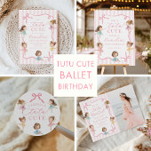 Invitation Ballet Pink Girls Bow Tutu Ballerina 1st Birthday