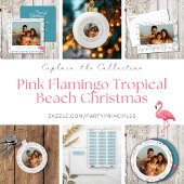 Cartes Pour Fêtes Annuelles Tropical Christmas Pink Flamingo & Palm Tree Photo