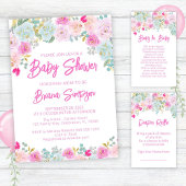 Invitation Baby shower violet rose bleu Peach