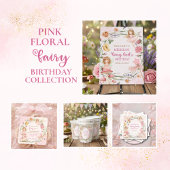 Invitation Pink Floral Magical Fairy First Birthday Photo 