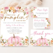 Roze Bloemen Pompoen Baby shower Luier Raffle Informatiekaartje