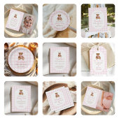 Invitation Pink Gingham Teddy Bear Beary First Birthday