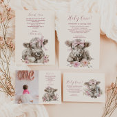 Carte De Remerciements Photo Fille Rose Vache des Highlands Fleurie 1er A