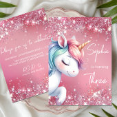 Invitation Pink Glitter Rainbow Unicorn Birthday