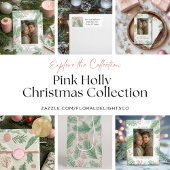 Pastel Roze en Groene Holly Kerstmis Feestdagenkaart