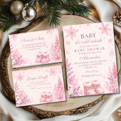 Invitation Baby Shower Flocon de Neige Rose