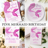 Invitation Pink Purple Mermaid Queue Anniversaire