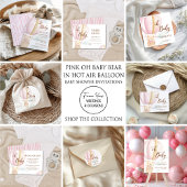 Invitation Pink Oh Baby Script Bear in Hot Air Balloon Shower