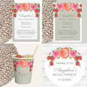 Serviette En Papier Sage Green Peach Peony Bridal Brunch