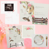 Bloemen Roze Pony & Koe Baby shower Kaart