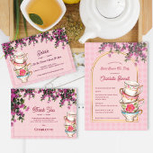 Dessous-de-verre Carré En Papier Pink Floral Stacked Teacups Bridal Shower Party