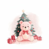 Cartes Pour Fêtes Annuelles Pink Teddy Bear First Christmas Flat Holiday Card