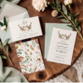 Carte D'accompagnement Rustic Antler Floral Wedding woodland Boho Details