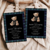 Invitation Ralph Teddy Bear Navy Green Plaid Baby Shower