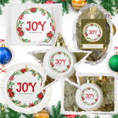 Sticker Rond Rouge Vert or Poinsettia Wreath moderne Noël