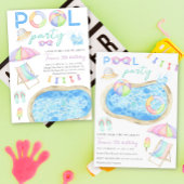 Waterverf zwembad verjaardagsfeestje zwembad zwemm papieren bekers