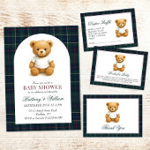 Invitation Baby shower préppy Teddy Bear Plaid