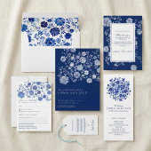 Bandeau De Faire-part Navy Blue Floral Wedding