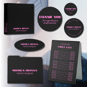 Badge D'identification Professionnel Simple Moderne Neon Rose Noir