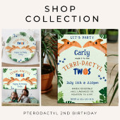 Assiettes En Carton Dinosaur 2e anniversaire Funny Green Pterodactyle