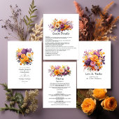 Invitation Code QR du Mariage floral pourpre, orange et jaune