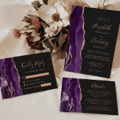 Papier Mariage Code QR Sombre Agate Violet Or Rose Budget
