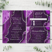 Purple and Silver Agate Wedding Program Programma (Personaliseer de collectie van deze zelfstandige maker.)