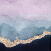 Invitation Aquarelle bleu pourpre Mariage or Agate