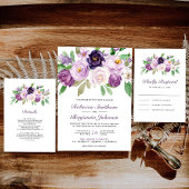 Invitation Rustique violet floral photo Collage QR Code Maria