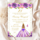Paarse Bloemen Blond Haar Prinses Verjaardagsfeest Briefkaart