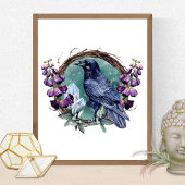 Sticker Carré Fleurs violettes Corbeau céleste cristaux couronne