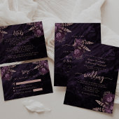 Invitation Élégant Rose violet or Floral QR Code Mariage