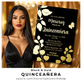 Minimalistische Black & Gold Quinceañera Kaart