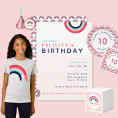 T-Shirt Fête arc-en-ciel âge personnalisé rose bleu gris