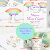 Sticker Rond Baby shower Arc-en-ciel nuages colorés