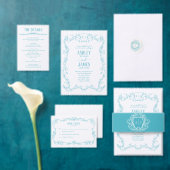 Sticker Rose Débridée Monogramme Blason Mariage Turquoise (Personnalisez la collection de ce créateur indépendant. )