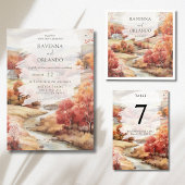 Numéro De Table Rivière Rouge Automne Forêt Mariage d'Automne