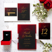 Invitation Simple Élégant Faux Or Script Rouge Noir Mariage
