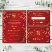 Invitation Mariage Chinois Rouge Cadre Or BILINGUE (Personnalisez la collection de ce créateur indépendant.)