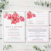 Bougainvillea rode bloemen waterverf bruiloft drieluik programma (Personaliseer de collectie van deze zelfstandige maker.)