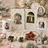 Cartes Pour Fêtes Annuelles Photo de famille Noël Ruban Rouge Crème et Verdure