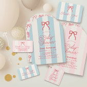 Carte D'accompagnement Red Bow & Pink Stripes Baby Shower Book Request