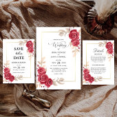 Carte d'accompagnement de mariage à cadre doré et