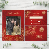 Invitation BILINGUAL Photo Rouge or Mariage chinois (Personnalisez la collection de ce créateur indépendant.)
