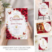 Invitations En Acrylique Quinceanera Floral Or Rouge