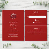 Invitation Crest Monogramme Mariage de typographie rouge (Personnalisez la collection de ce créateur indépendant.)