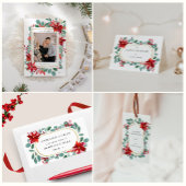 Red Poinsettia Vakantie Bloemen Monogram Bedankzakje