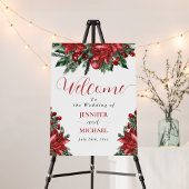 Invitation Tout En Un Rouge Poinsettia Pine Verdure Mariage d'hiver