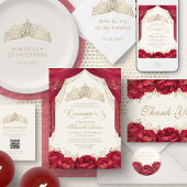 Invitation Robe princière rouge florale Quinceanera