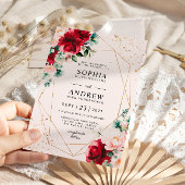 Papier Budget Rose rouge & or Faire-part de mariage Flora